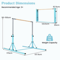 13-Level Adjustable Heights Foldable Gymnastics Bar for Kids-Green
