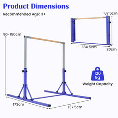 13-Level Adjustable Heights Foldable Gymnastics Bar for Kids-Purple