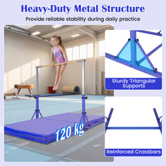 13-Level Adjustable Heights Foldable Gymnastics Bar for Kids-Purple