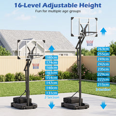 131-263 cm Height Adjustable Basketball Hoop with Weight Bag for Teens