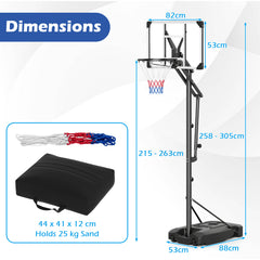 131-263 cm Height Adjustable Basketball Hoop with Weight Bag for Teens