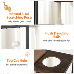 131CM Tall Wooden Cat Tree with Metal Frame Sisal Scratching Posts-Natural