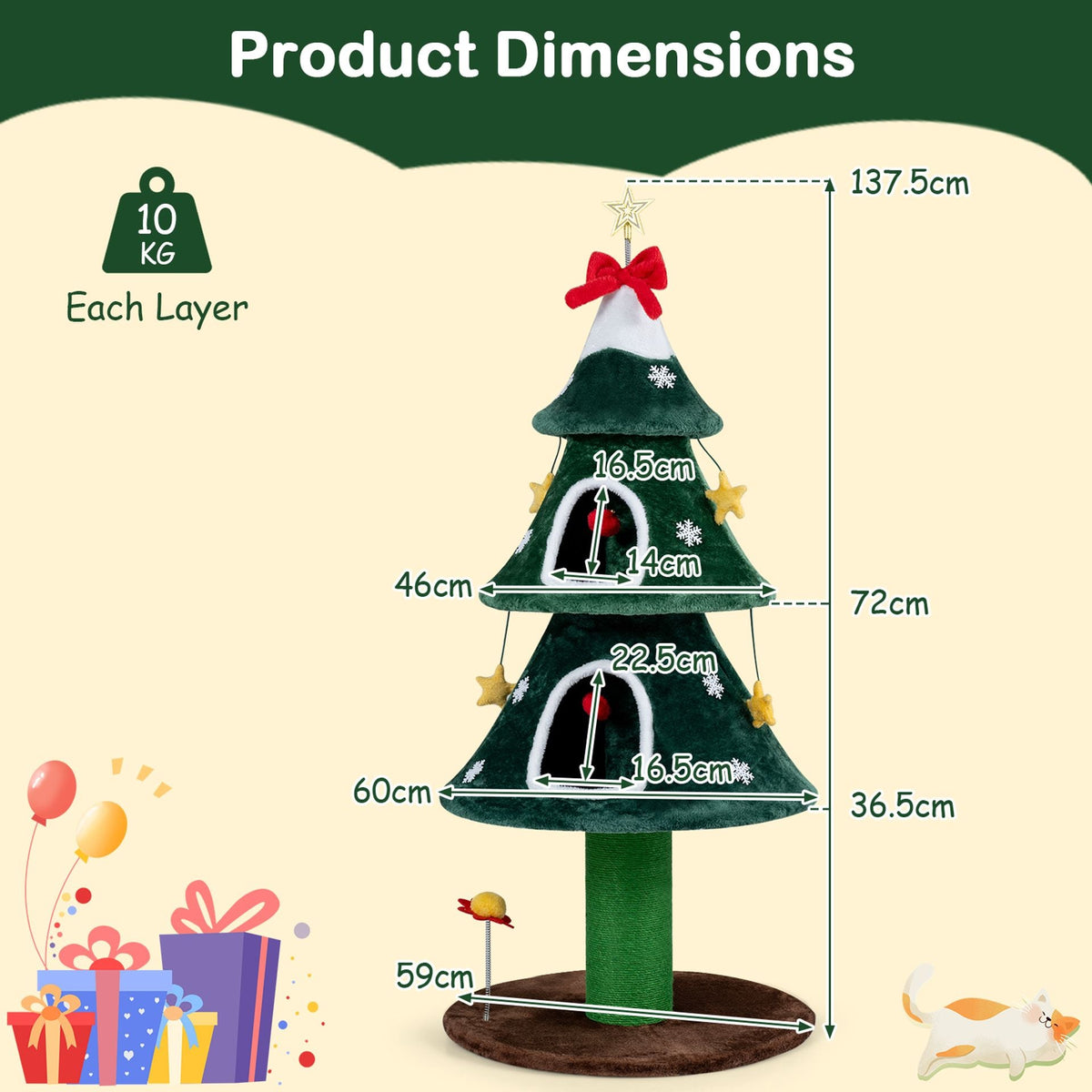 137.5 cm Christmas Cat Tree in Green, image 5