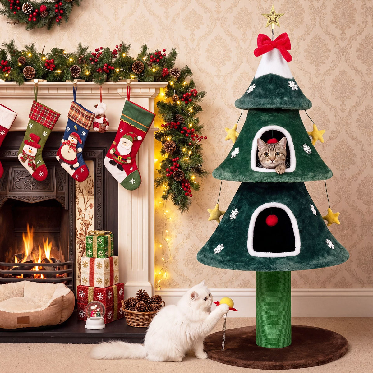 137.5 cm Christmas Cat Tree in Green, image 6