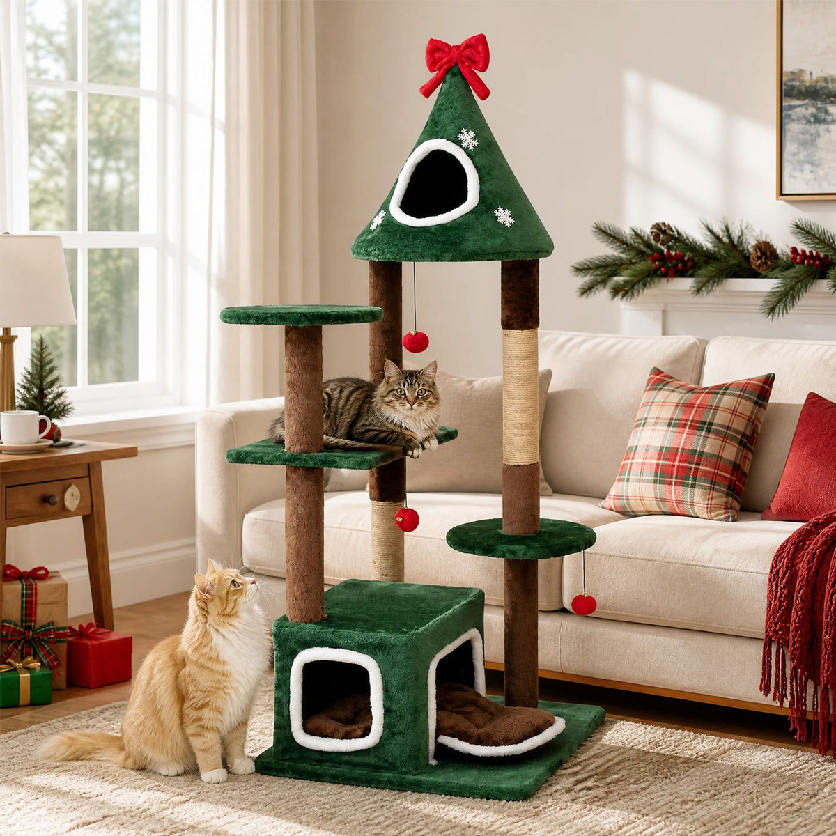 137 cm Christmas Cat Tree in Green, image 3