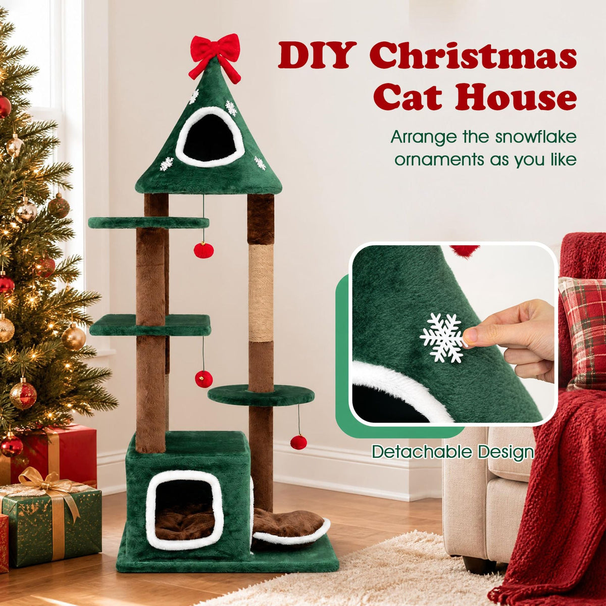 137 cm Christmas Cat Tree in Green, image 7