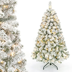 137cm Artificial Snow-Flocked Christmas Tree with Branch Tips and Warm White LED Lights