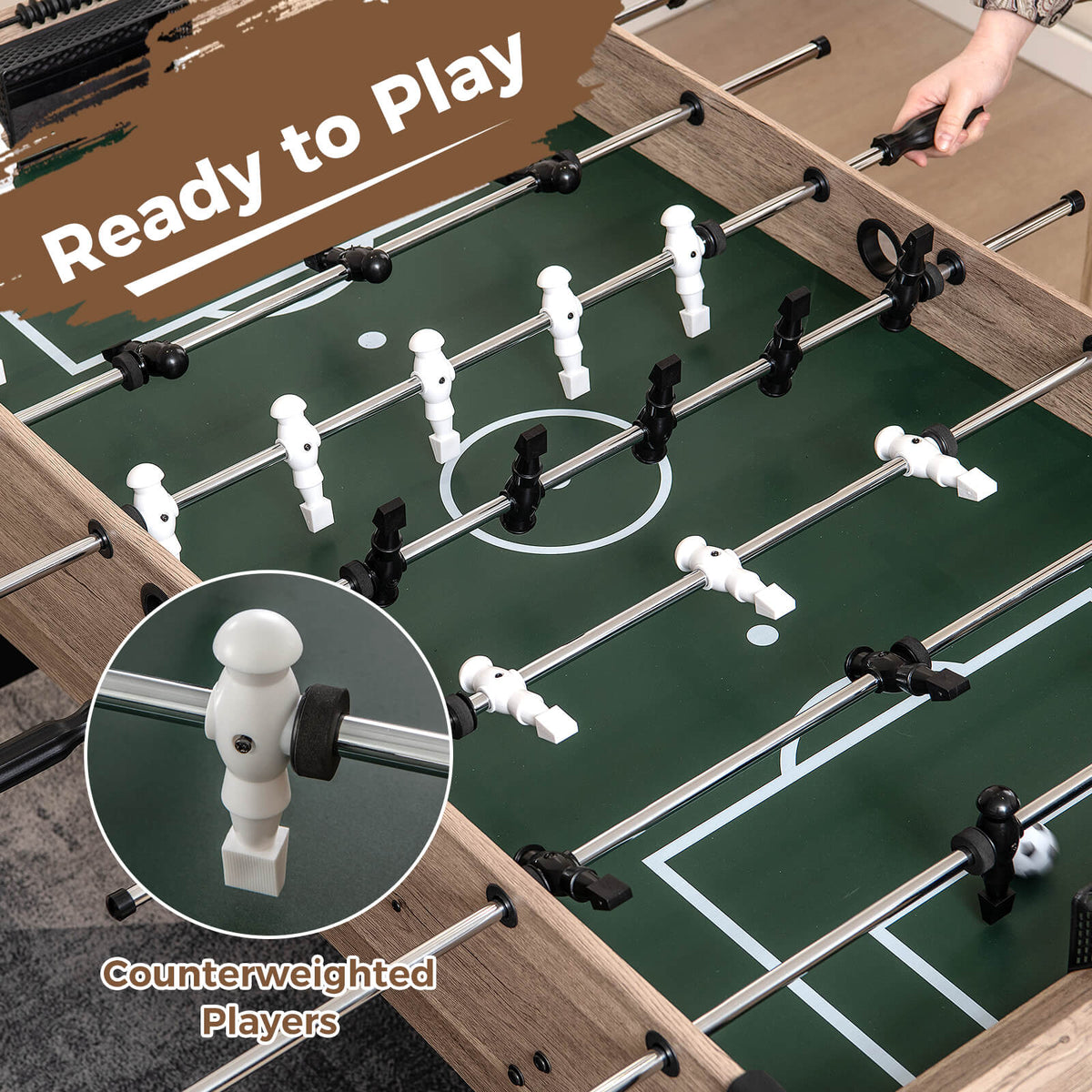 137cm Foosball Table Arcade Soccer Game Table with 2 Balls and 26 Players-Natural