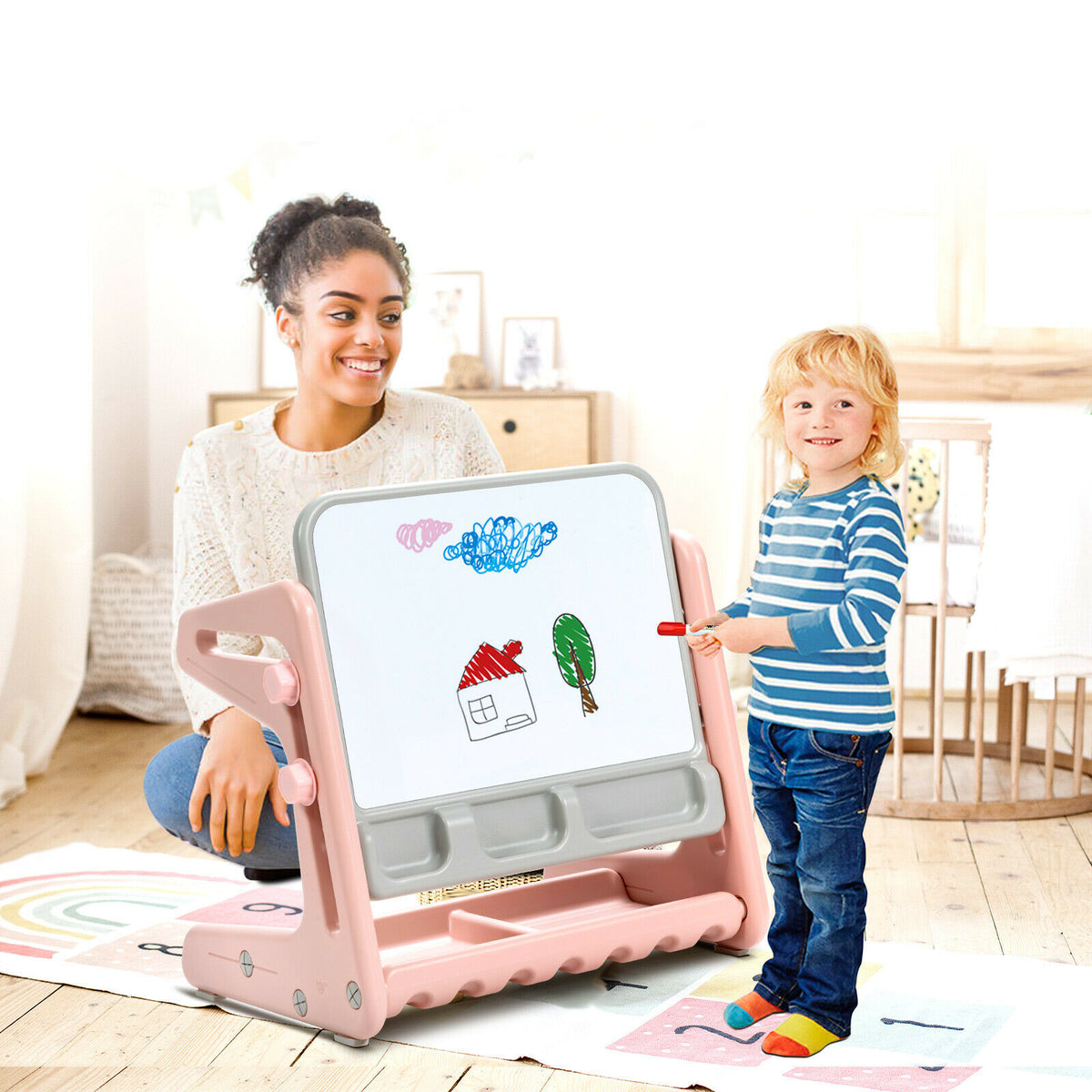 Children's Art Easel / Table and Chair Set with Ample Storage Space