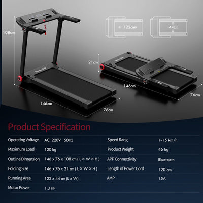 1.3HP Electric Folding Treadmill with 12 Programs - Infyniti Home