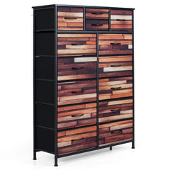 14-Drawer Dresser Tall Storage Chest with Metal Frame-Brown