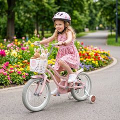 14 Inch Girls Bike with Basket for 3-5 Years Retro Series Sakura Pink