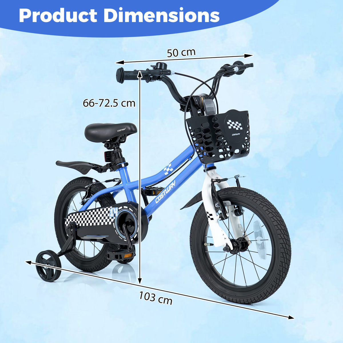 14 Inch Kids Bike with Dual Brakes for 3-5 Years Checkered Racing Series Blue