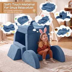 14-Piece Modular Kids Play Couch with Removable Cover-Blue