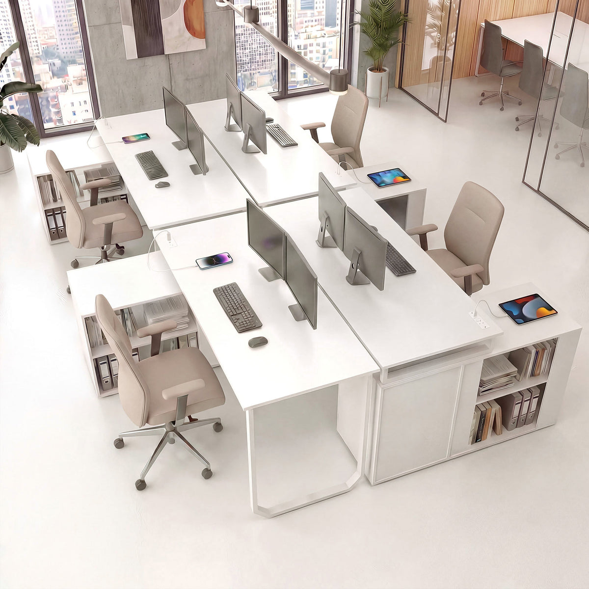 140 cm Reversible L Shaped Desk with 3 Drawers Home Office Desk-White