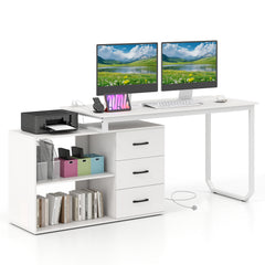 140 cm Reversible L Shaped Desk with 3 Drawers Home Office Desk-White