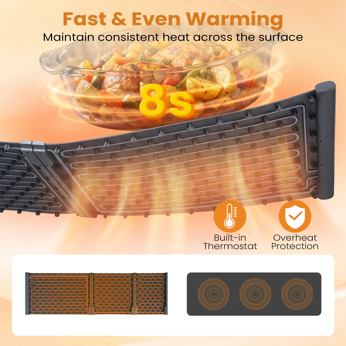140 x 40.8 cm Expandable Food Warming Mat with 7 Temp and 4H Timer-Grey
