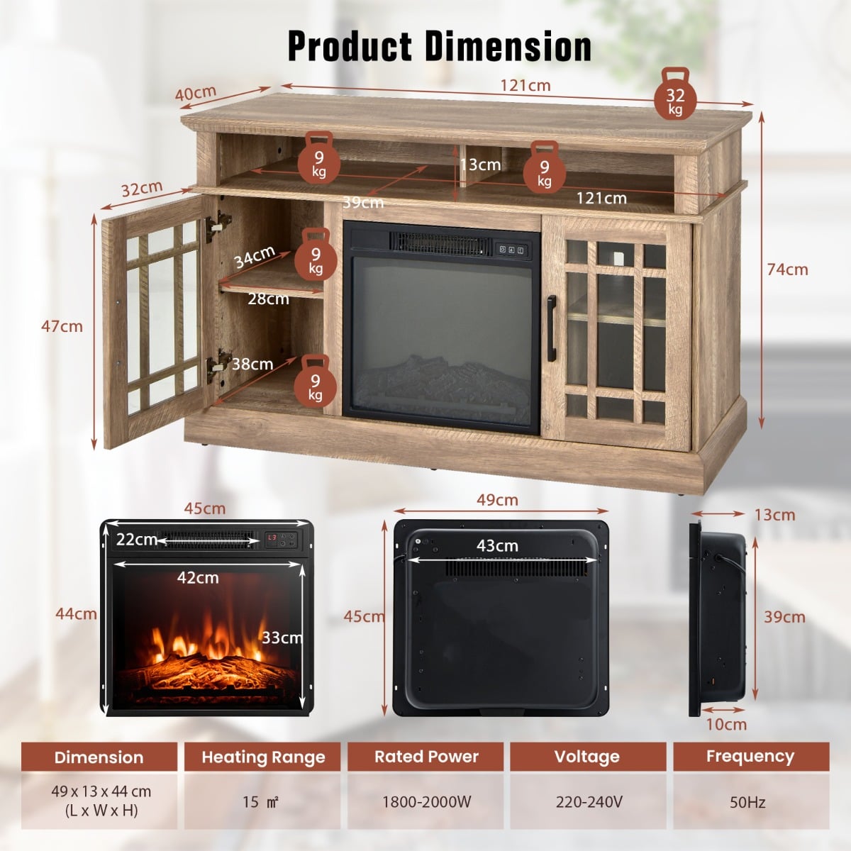 1400W Electric Fireplace in Natural, image 5