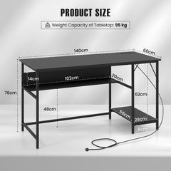 140 x 60 CM Computer Desk with Charging Station Home Office PC Desk with 4 Power Outlets and 2 USB Ports-Black