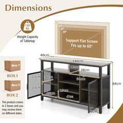140cm Buffet Sideboard with 8-Bottle Wine Racks and 6 Rows of Wine Glass Holders-Grey