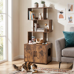 141 CM Tall Cat Litter Box Enclosure with 3 Open Shelves & Side Entry for Indoor-Rustic Brown