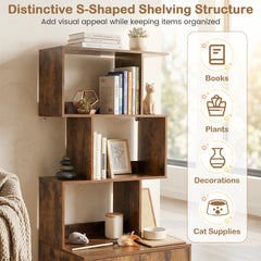 141 CM Tall Cat Litter Box Enclosure with 3 Open Shelves & Side Entry for Indoor-Rustic Brown