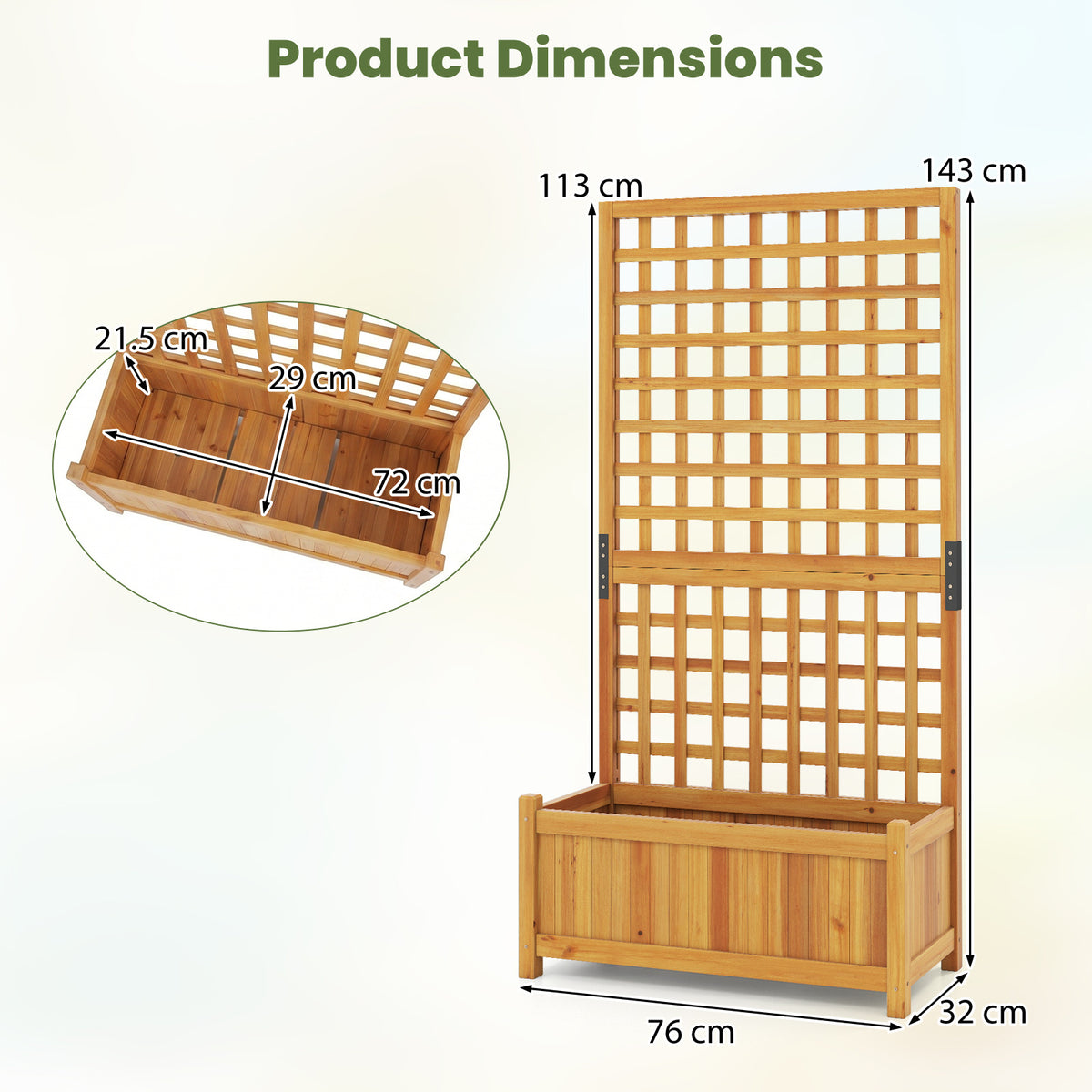 143 cm Wooden Raised Garden Bed with Trellis and Drainage Holes for Climbing Plants-Orange