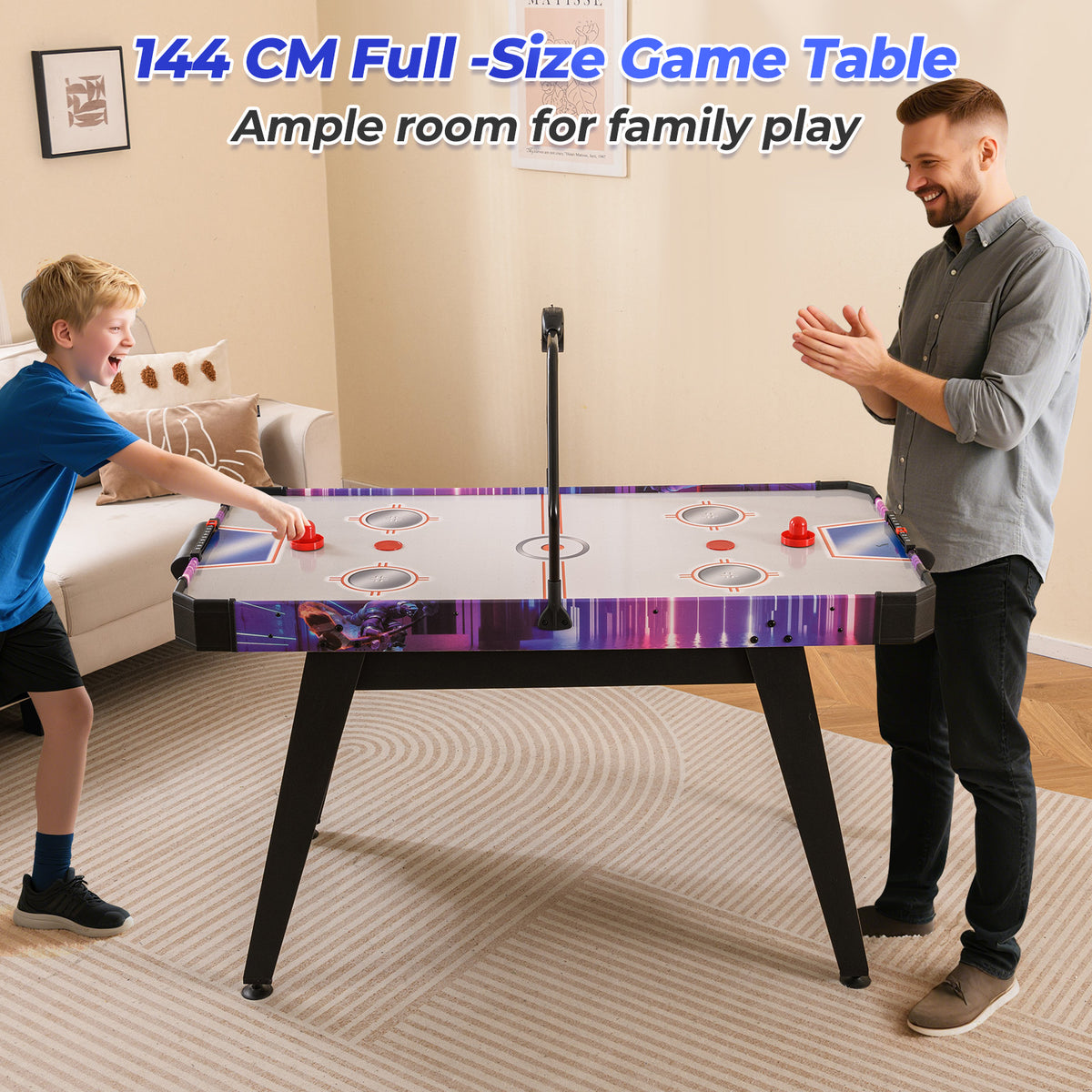 144 CM Air Hockey Table with 2 Pucks and 2 Pushers for Kids and Adults-White