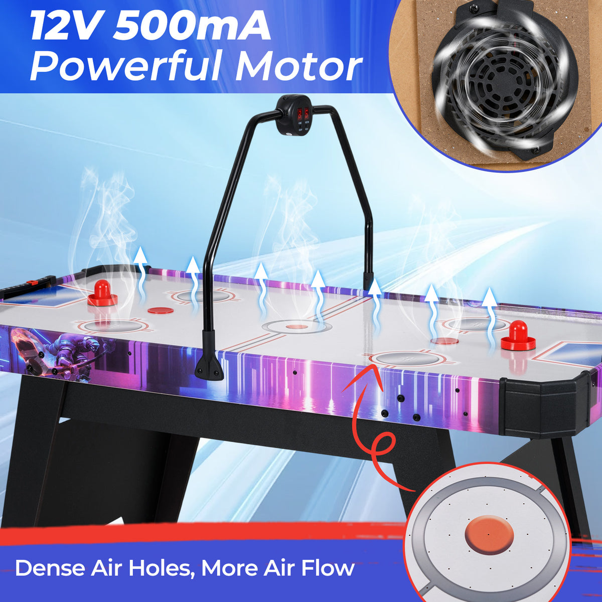 144 CM Air Hockey Table with 2 Pucks and 2 Pushers for Kids and Adults-White