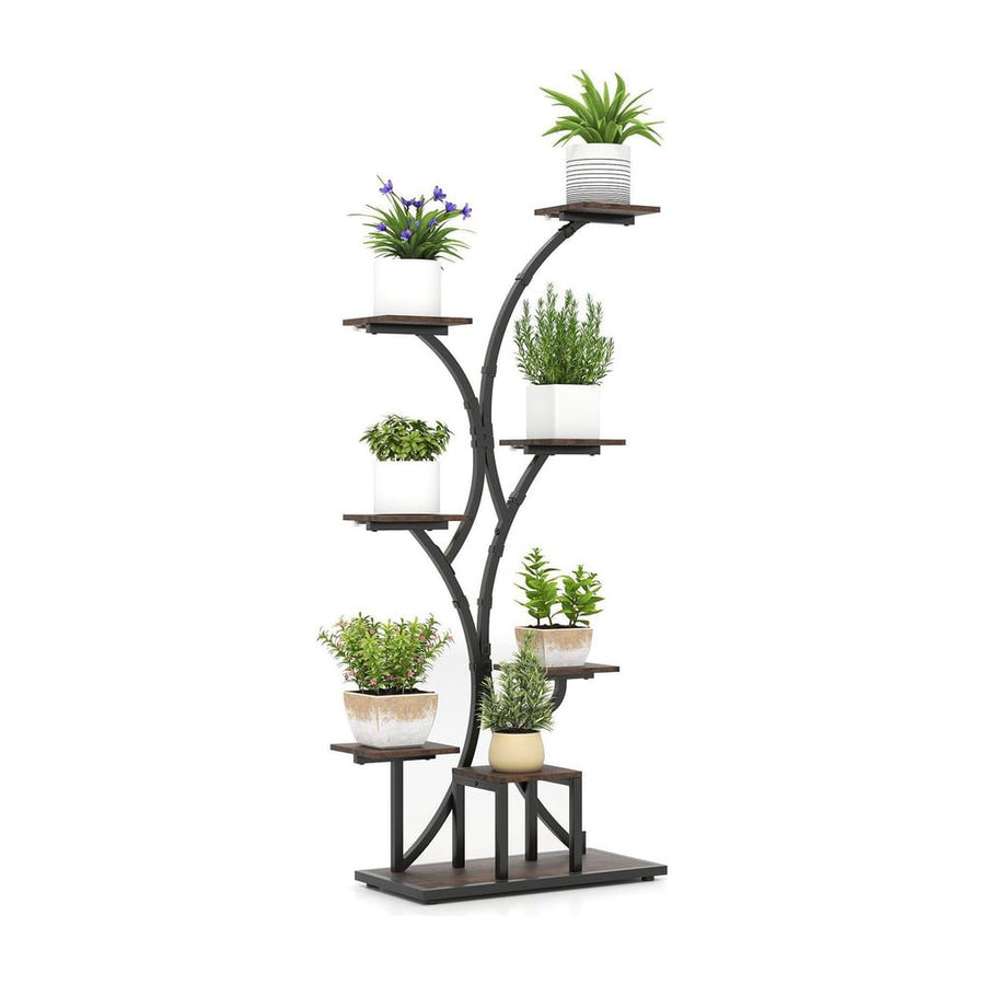 146CM Tall 8-Tier Corner Metal Plant Shelf with plants on each tier