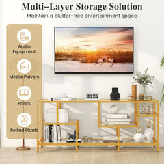 147cm TV Console Table with Tempered Glass Shelves-Golden