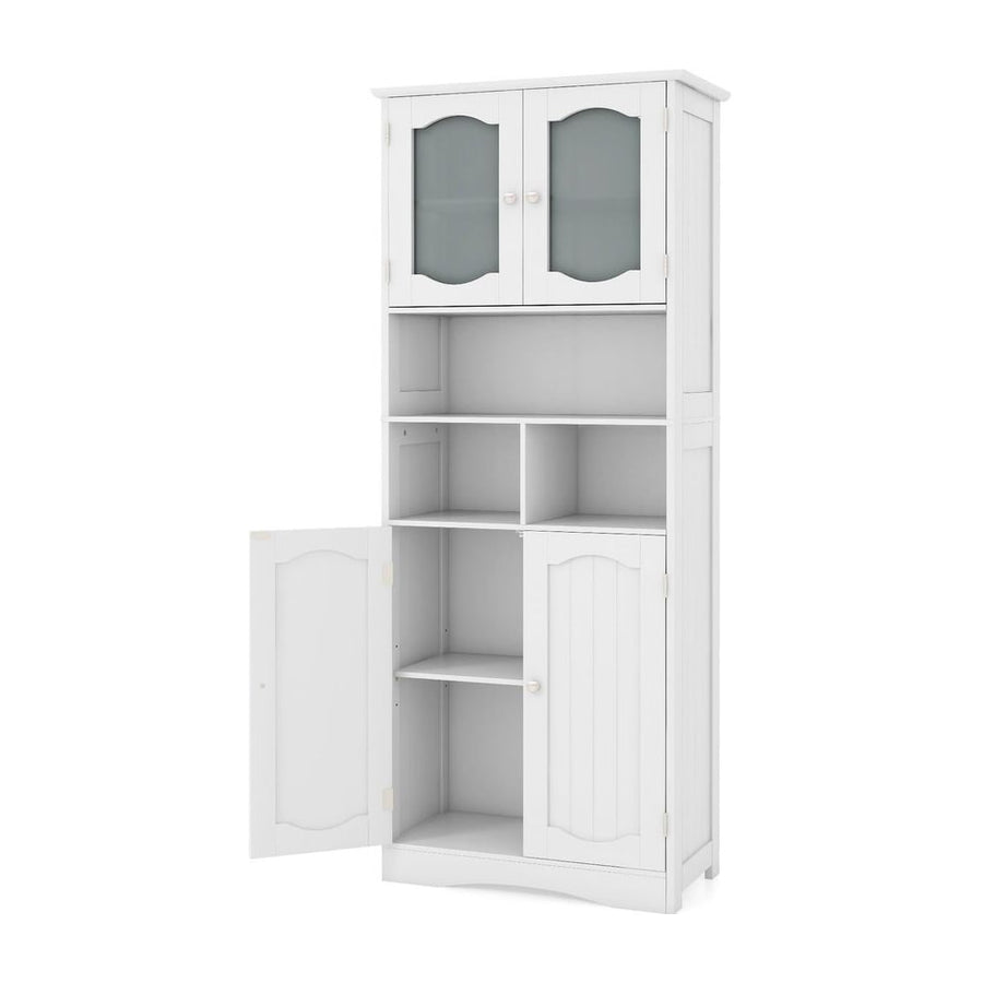 148cm Tall Bathroom Cabinet Storage Cabinet with Glass Doors-White