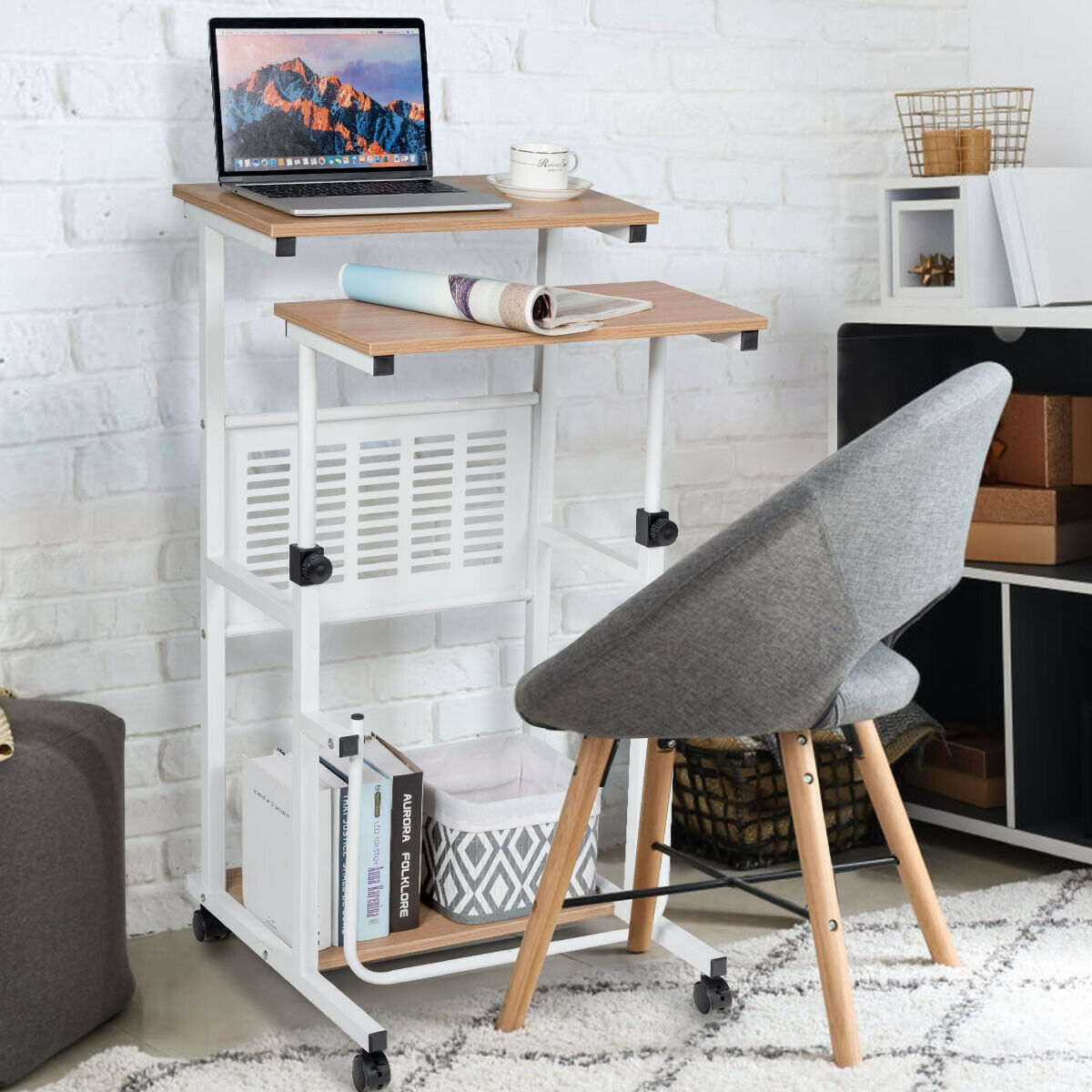 2-In-1 Mobile Lifting Height Adjustable Computer Desk