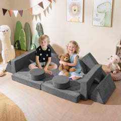 14 PCS Modular Kids Play Couch Child Sectional Sofa Building Blocks Playset-Grey