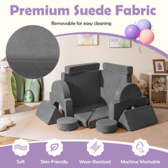 14 PCS Modular Kids Play Couch Child Sectional Sofa Building Blocks Playset-Grey