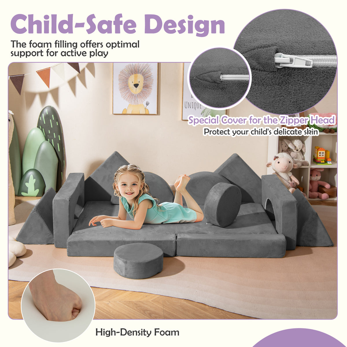 14 PCS Modular Kids Play Couch Child Sectional Sofa Building Blocks Playset-Grey