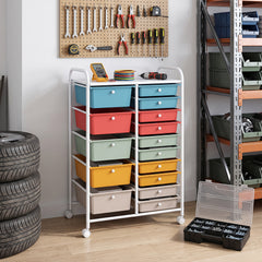 15 Drawer Rolling Storage Cart with Metal Frame and Lockable Wheels for Art Crafts-Rainbow