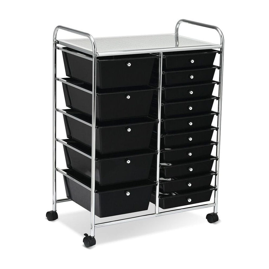15 Drawer Rolling Storage Cart with 4 Wheels for Beauty Salon-Black