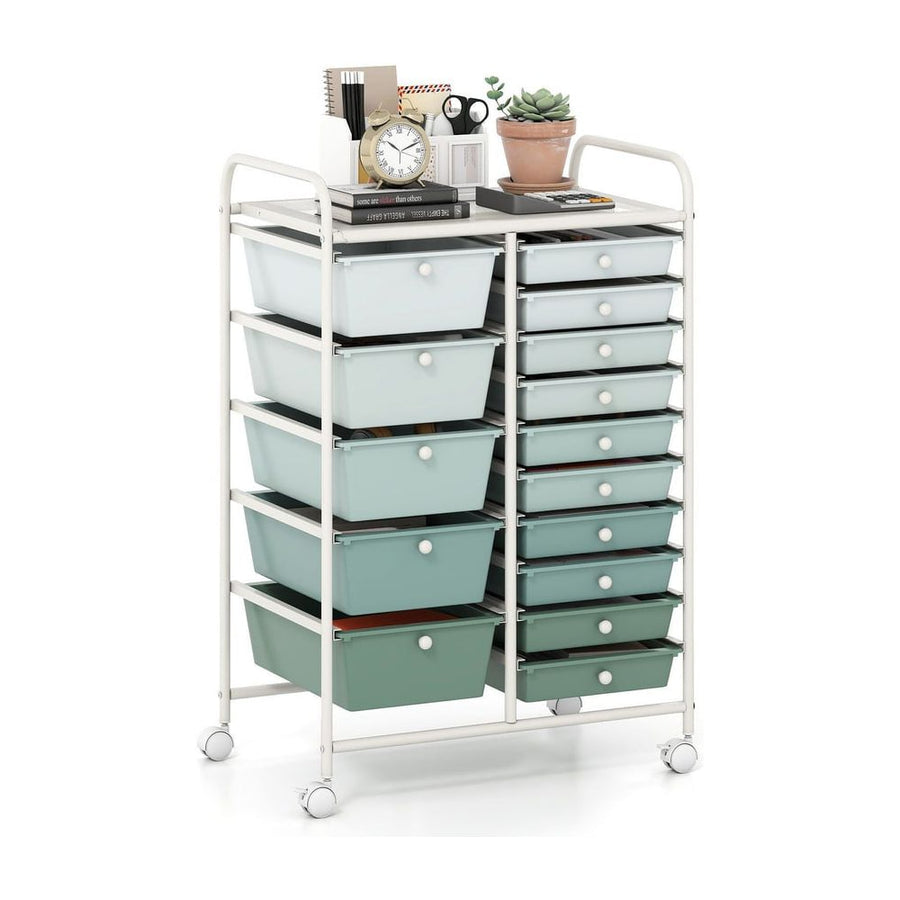 15 Drawer Rolling Storage Cart with 4 Wheels for Beauty Salon-Green