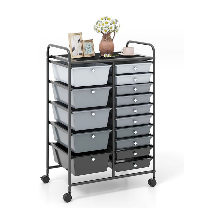 15 Drawer Rolling Storage Cart with 4 Wheels for Beauty Salon-Light Grey