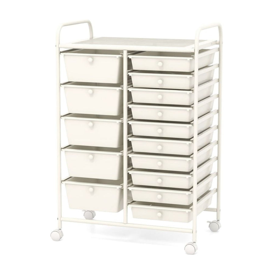 15 Drawer Rolling Storage Cart with 4 Wheels for Beauty Salon-White