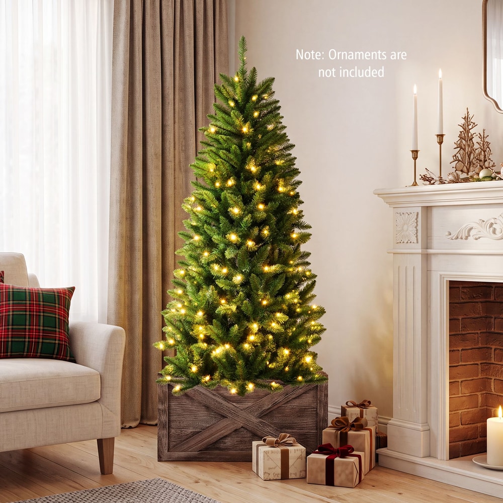 150 CM Artificial Christmas Tree with Wood Collar and 300 Full Branch Tips