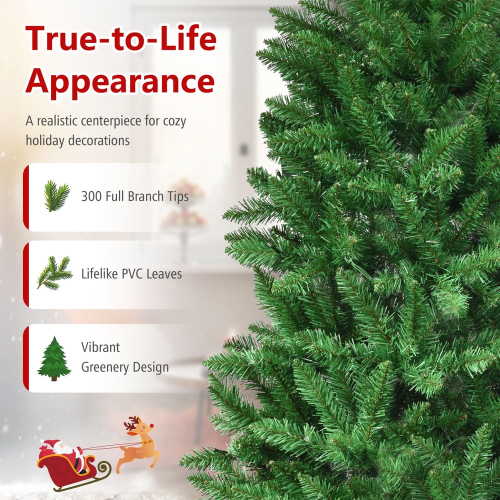 150 CM Artificial Christmas Tree with Wood Collar and 300 Full Branch Tips
