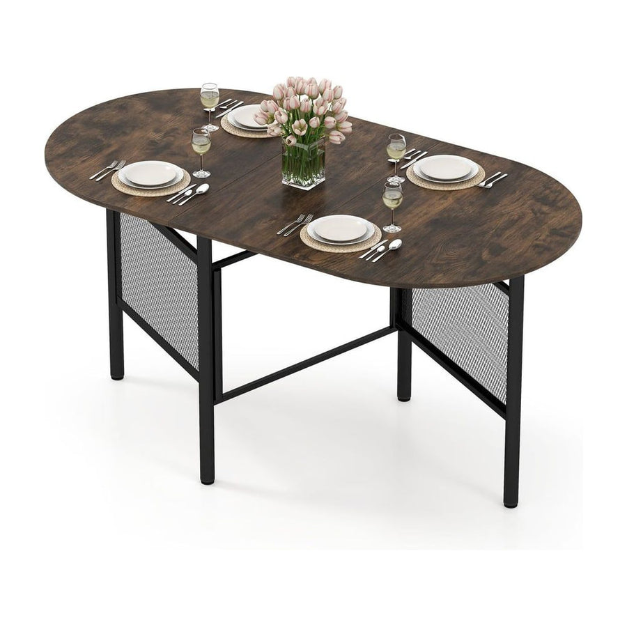 150 CM Folding Dining Table for 6-8 People with Metal Legs-Brown