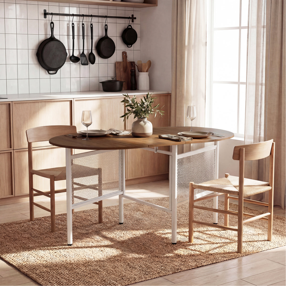150 CM Folding Dining Table for 6-8 People with Metal Legs-Natural