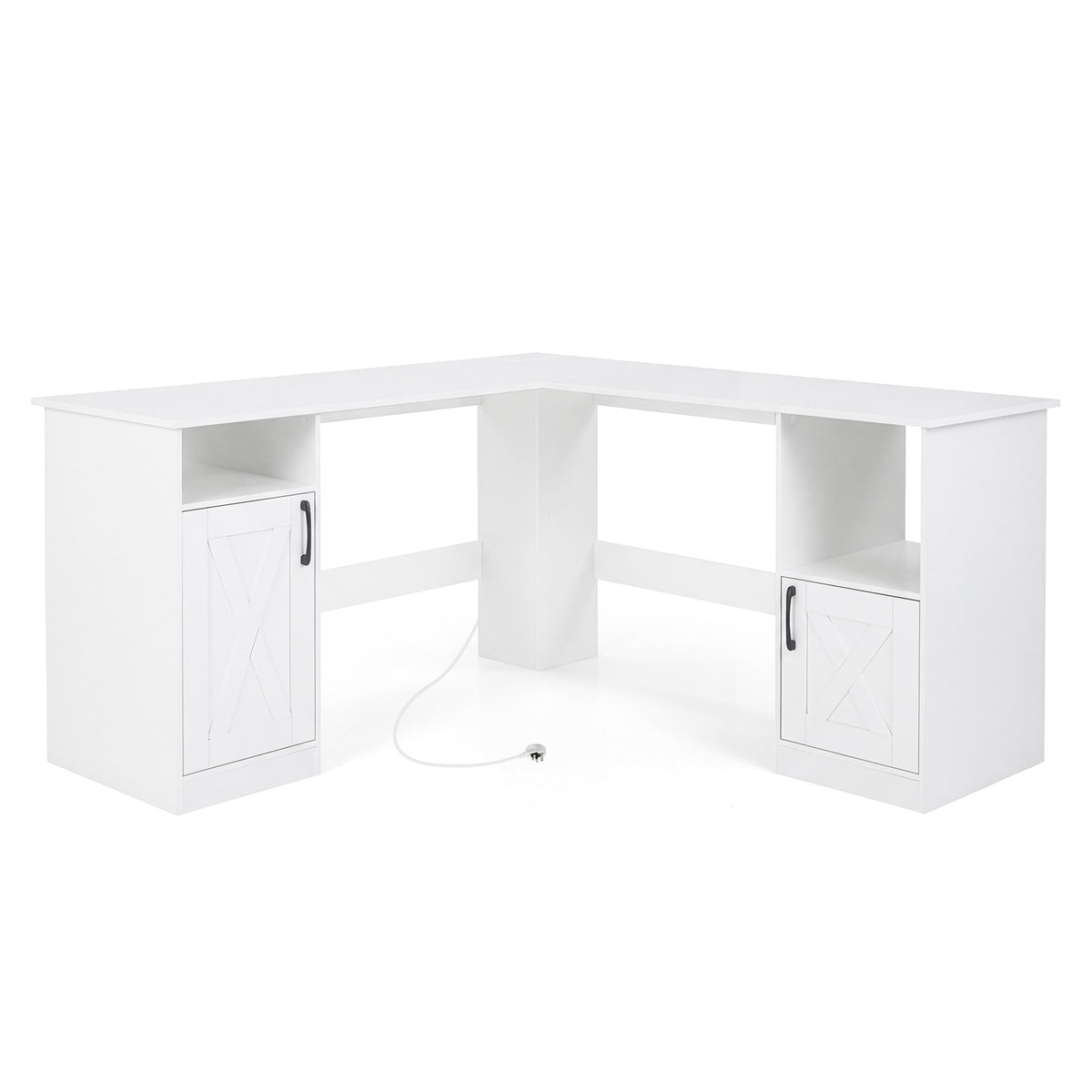 150 CM L Shaped Executive Desk with Charging Station-White