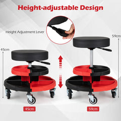 Height adjustment lever shown on the rolling mechanic stool