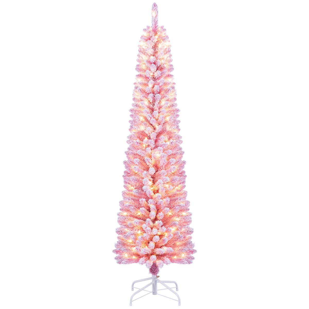 150 cm Pink Artificial Christmas Tree, Pre-lit Pencil Xmas Tree