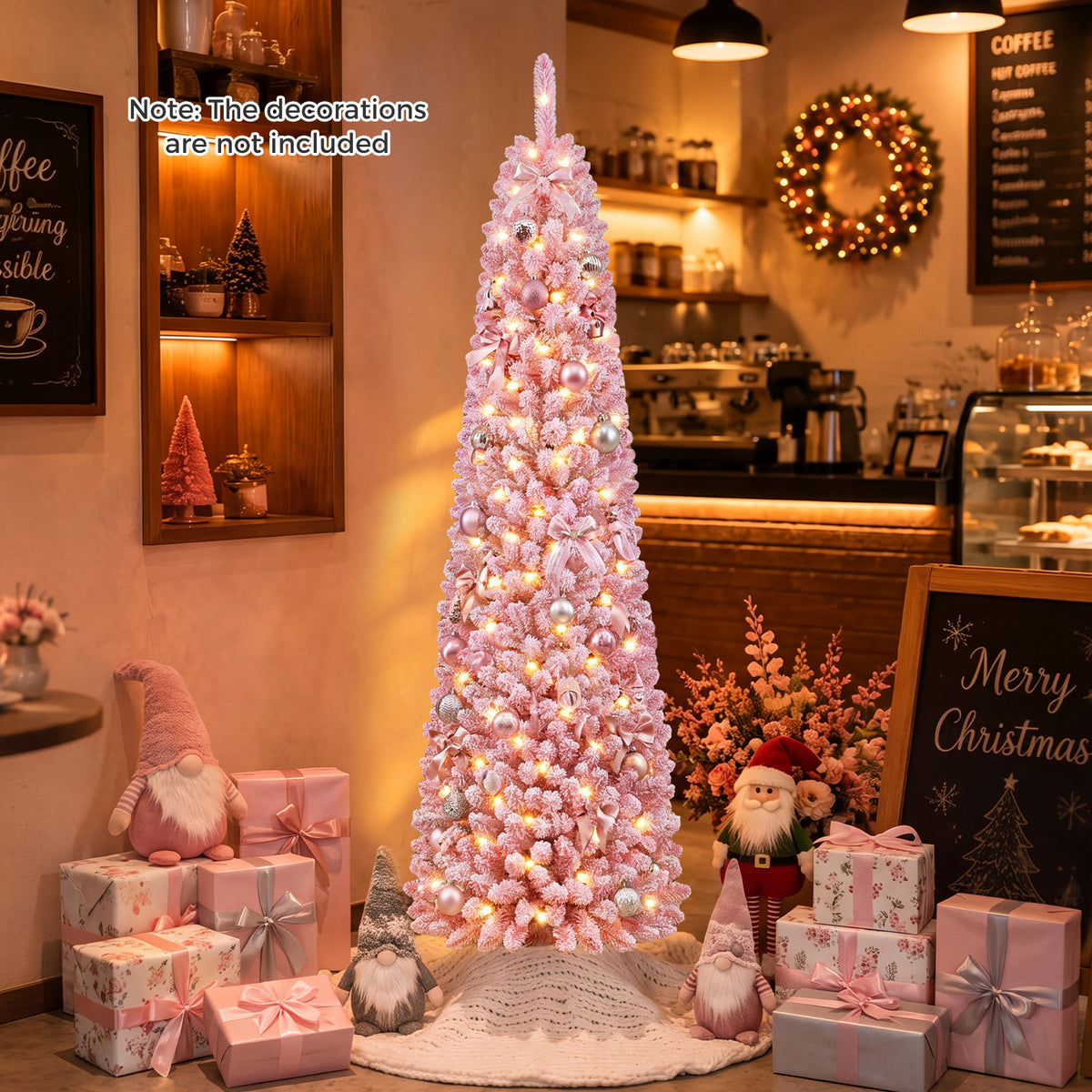 150 cm Pink Artificial Christmas Tree, Pre-lit Pencil Xmas Tree