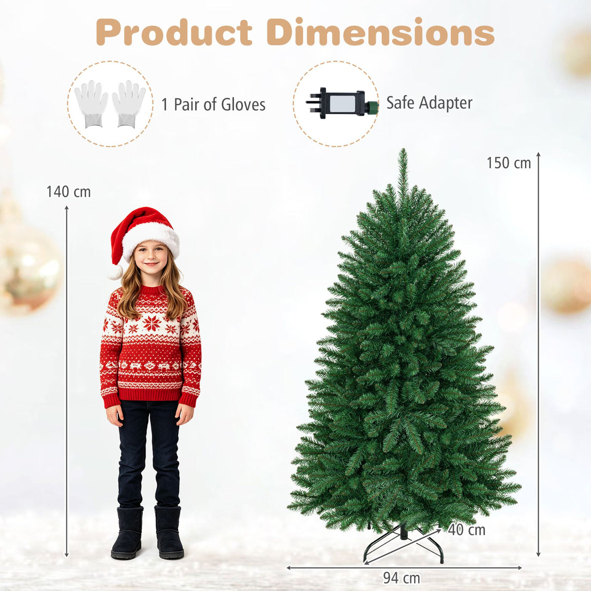 150 cm Unlit Artificial Christmas Tree with Easy-Assembly Hinges and Foldable Metal Stand for Holiday Party Decoration